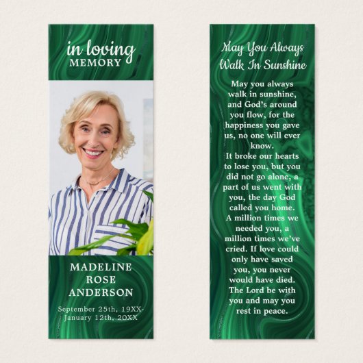 エメラルドグリーン追悼詩のしおり (正面&裏面)