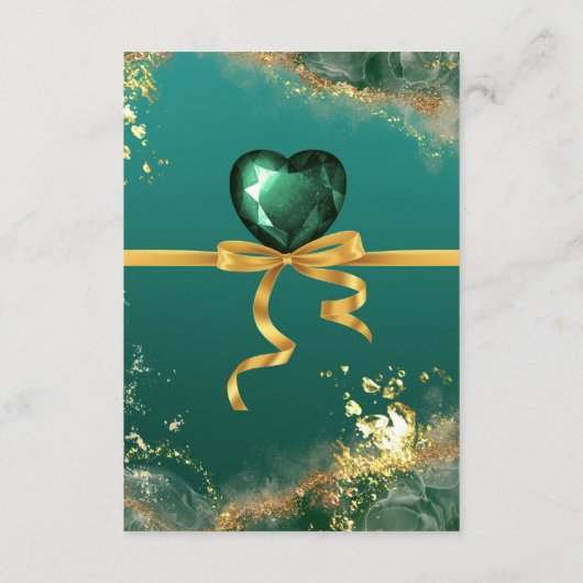 エメラルドグリーン金ゴールドのジュエル結婚トーン エンクロージャーカード (裏面)
