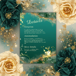 エメラルドグリーン金ゴールドのジュエル結婚トーン エンクロージャーカード