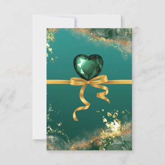 エメラルドグリーン金ゴールドのジュエル結婚トーン サンキューカード (裏面)