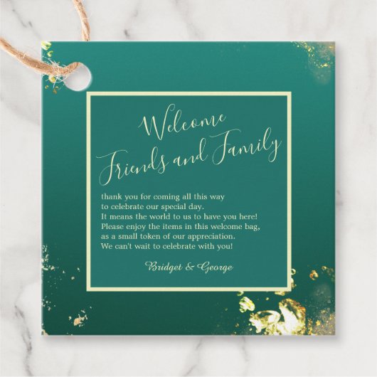 エメラルドグリーン金ゴールドのジュエル結婚トーン フェイバータグ (正面)