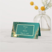 エメラルドグリーン金ゴールドのジュエル結婚トーン プレイスカード (裏面)