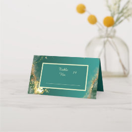 エメラルドグリーン金ゴールドのジュエル結婚トーン プレイスカード