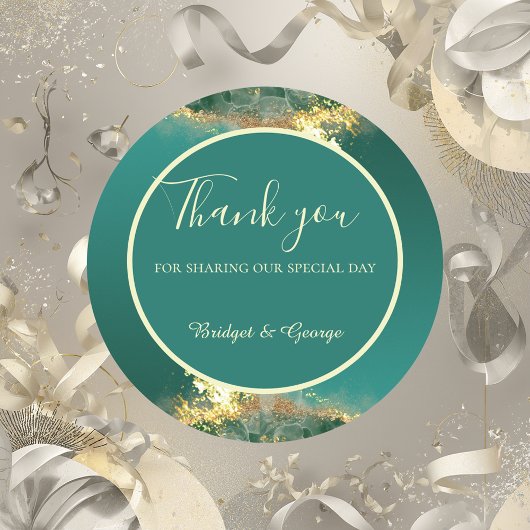 エメラルドグリーン金ゴールドのジュエル結婚トーン ラウンドシール