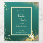 エメラルドグリーン金ゴールドのジュエル結婚トーン ワインラベル (シングルラベル)