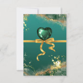 エメラルドグリーン金ゴールドのジュエル結婚トーン 出欠カード (裏面)