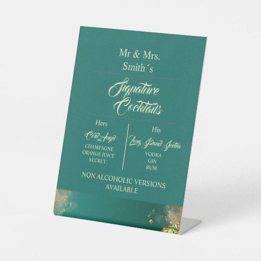 エメラルドグリーン金ゴールドのジュエル結婚トーン 台座サイン (正面)