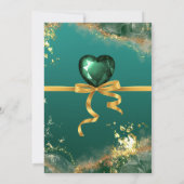 エメラルドグリーン金ゴールドのジュエル結婚トーン 招待状 (裏面)