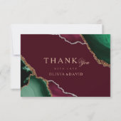 エメラルドグリーン金ゴールドアガテブルゴーニュ結婚ーズ サンキューカード (正面)