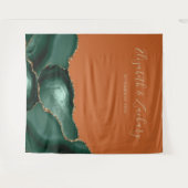 エメラルドグリーン金ゴールドアゲテ結婚ラストの写真ブース タペストリー (正面(横))