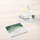 エメラルドグリーン金ゴールドアゲートとライ結婚トの スクエアペーパーコースター (インサイチュ)