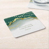 エメラルドグリーン金ゴールドアゲートとライ結婚トの スクエアペーパーコースター (アングル)