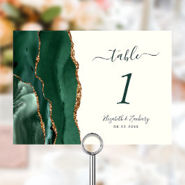 エメラルドグリーン金ゴールドアゲートアイボリー結婚ズ テーブルナンバー