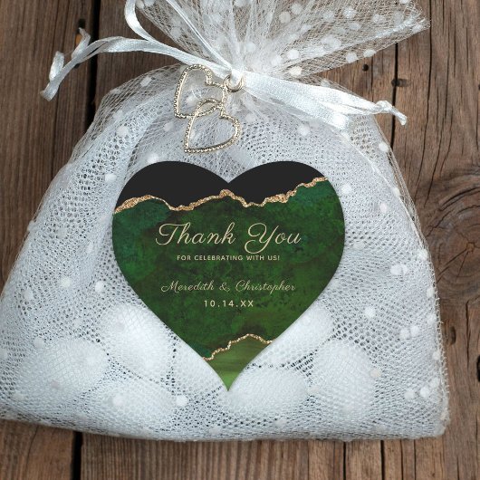 エメラルドグリーン金ゴールドアゲートサンキュー ハートシール