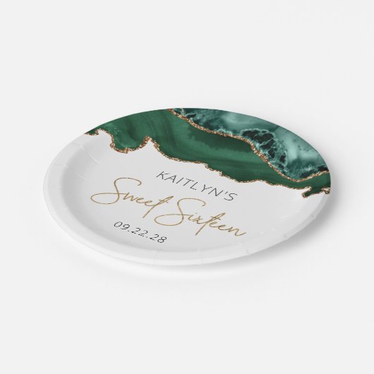 エメラルドグリーン金ゴールドアゲートスウィート16バースデーパーティー ペーパープレート (アングル)