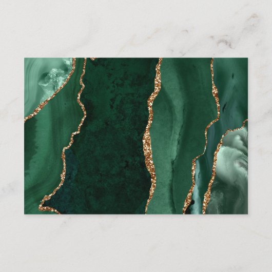 エメラルドグリーン金ゴールドアゲートスクリプトウェディングレセプション エンクロージャーカード (裏面)