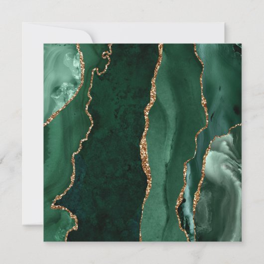 エメラルドグリーン金ゴールドアゲートダークスクエア結婚ズ 招待状 (裏面)