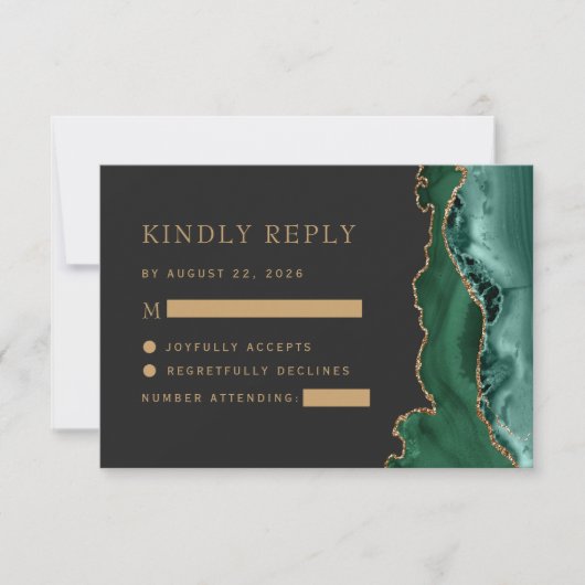 エメラルドグリーン金ゴールドアゲートダーク結婚ズ 出欠カード (正面)