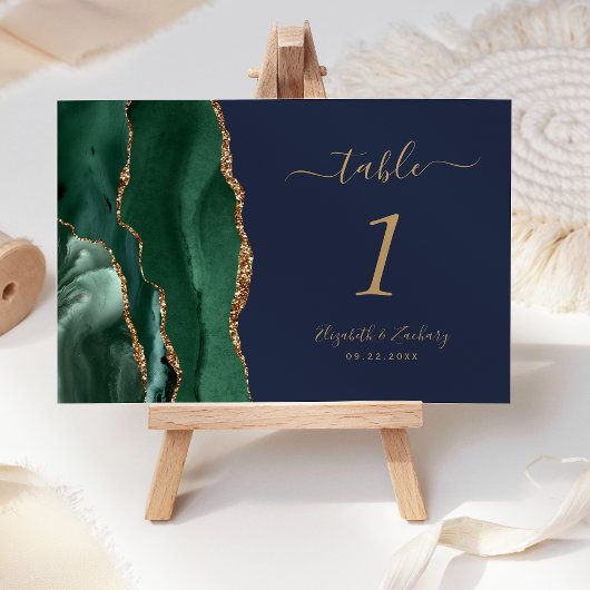 エメラルドグリーン金ゴールドアゲートネイビーブルー結婚ズ テーブルナンバー