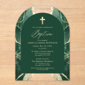 エメラルドグリーン金ゴールドアゲートバプテモダンィス アクリル招待状 (正面)