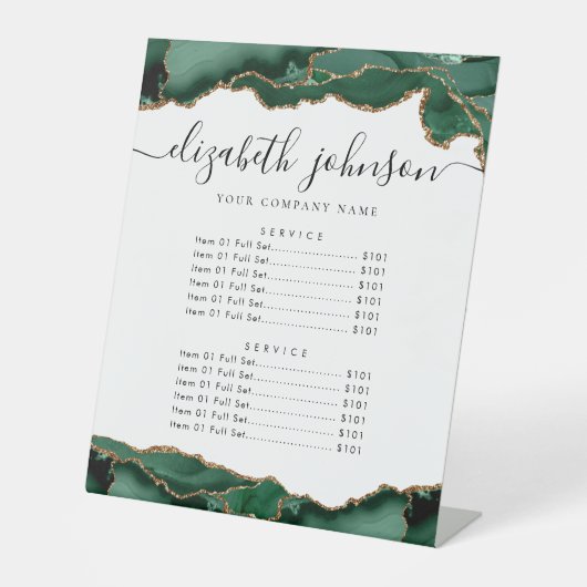 エメラルドグリーン金ゴールドアゲートビジネス会社価格 台座サイン (正面)