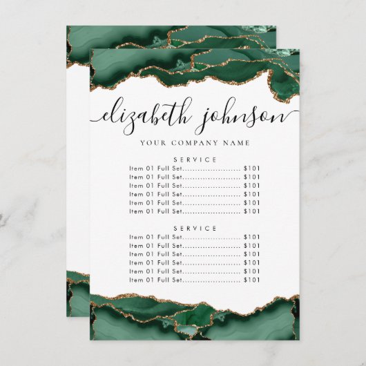 エメラルドグリーン金ゴールドアゲートビジネス会社価格 招待状 (正面/裏面)