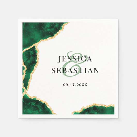 エメラルドグリーン金ゴールドアゲートホワイトエレガントな結婚式 スタンダードカクテルナプキン (正面)