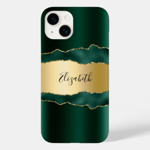 エメラルドグリーン金ゴールドアゲート大理石名スクリプト Case-Mate iPhone 14ケース