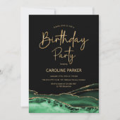 エメラルドグリーン金ゴールドアゲート誕生日任意の年齢 招待状 (正面)