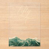 エメラルドグリーン金ゴールドアゲート50th50誕生日パーティー アクリル招待状 (正面)