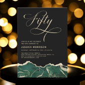 エメラルドグリーン金ゴールドアゲート50th50誕生日パーティー 招待状