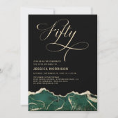 エメラルドグリーン金ゴールドアゲート50th50誕生日パーティー 招待状 (正面)