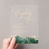 エメラルドグリーン金ゴールドアゲート80th八十誕生日 アクリル招待状 (インサイチュ (ポータブル))