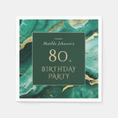 エメラルドグリーン金ゴールドアゲート80th誕生日パーティー スタンダードカクテルナプキン (正面)