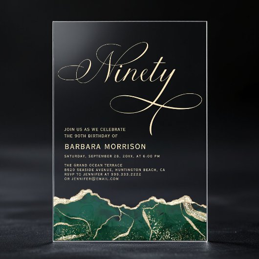 エメラルドグリーン金ゴールドアゲート90th9誕生日 アクリル招待状