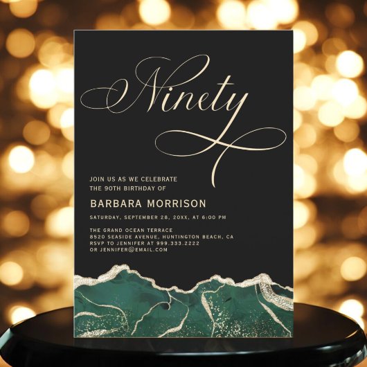 エメラルドグリーン金ゴールドアゲート90th9誕生日 招待状