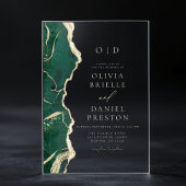 エメラルドグリーン金ゴールドアゲ結婚ートズモノグラム アクリル招待状