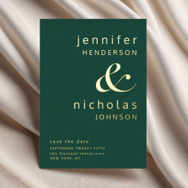 エメラルドグリーン金ゴールドアンパサンド結婚式の日付の保存 箔招待状