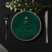 エメラルドグリーン金ゴールドイスラーム結婚ラウンドのメニューカード 招待状