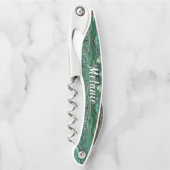 エメラルドグリーン金ゴールドウェイターコルク名前をカスタムする ソムリエナイフ (正面)