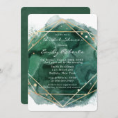 エメラルドグリーン金ゴールドウォーターカラーブライダルシャワー 招待状 (正面/裏面)