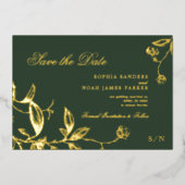 エメラルドグリーン金ゴールドエレガントな結婚式は日付を保存 箔招待状 (正面)