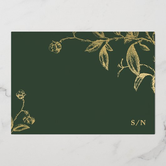 エメラルドグリーン金ゴールドエレガントな結婚式は日付を保存 箔招待状 (裏面)