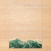 エメラルドグリーン金ゴールドエレガントアモダンゲ結婚ート アクリル招待状 (正面)