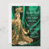 エメラルドグリーン金ゴールドエレガントスニーカーボール 招待状 (正面)