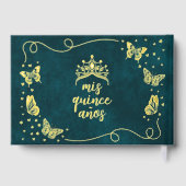 エメラルドグリーン金ゴールドエレガントバタフライキンセニェラ ゲストブック (裏面)