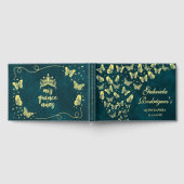 エメラルドグリーン金ゴールドエレガントバタフライキンセニェラ ゲストブック (全面)