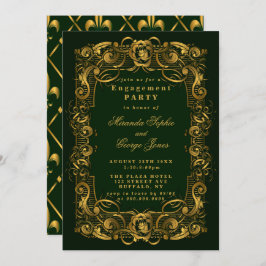 エメラルドグリーン金ゴールドオーナメント婚約招待状 招待状