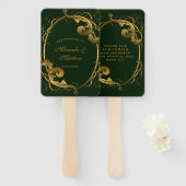 エメラルドグリーン金ゴールドオーナメント結婚ズサンキュー ハンドファン (正面&裏面)