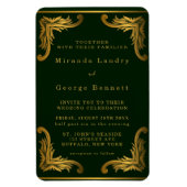 エメラルドグリーン金ゴールドオーナメント結婚式招待状 マグネット (縦)